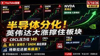 美股盘中分析 英伟达大涨撑住板块  CRCL 压力140  特斯拉还能摸一摸高点 ？
