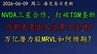 美股 NVDA和三星合作，打破TSM垄断！马斯克亮出太空算力王牌！苹果补齐AI短板仍面临考验！万亿潜力股MRVL如何预期？SOXL、SMCI、TSLA、HOOD、AVGO、CRCL、PLTR
