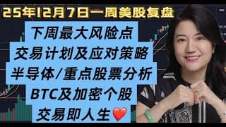 12月7日一周美股复盘，下周交易最大风险及策略；交易计划；SPY标普；QQQ纳斯达克；BTCUSD比特币及相关美股个股走势技术分析及关键点位；TSLA, 半导体等；迟来的感恩节，交易与人生的感悟等
