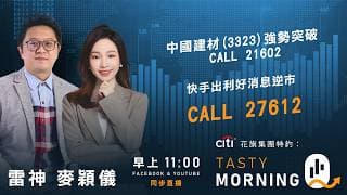 中國建材(3323)強勢突破 CALL 21602快手出利好消息逆市 CALL 27612｜雷神 麥穎儀｜Tasty Morning Q 2026-06-17