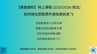 【美股期权】3/20/26回放：如何接优质股票并避免提前卖飞