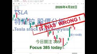 TSLA 特斯拉 股票价格走势的分析 2026年4月22日（第1104期） #Tesla #K线技术分析