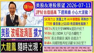 美股 大龍鳳 隨時出現？ JPM 下週業績 小心大波動？SK海力士 上市 AI半導體股 再熱炒？META 升穿100MA 提防中伏？NVDA 重上$210 大戶翻兜？INTC 基金減持 追揸沽？