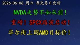 美股 NVDA走势不如从前！重磅！SPCX路演启动！华尔街上调AMD目标价！MAZN发布听话机器人！PLTR多头开始警惕！CRWD开始回调！