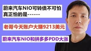 蔚来汽车NIO可转债不可怕，真正怕的是------；老哥今天账户大赚9213美元；蔚来汽车NIO和拼多多PDD大涨。