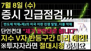《7월 8일 증시긴급점검》 반도체 악재+제2의 미국이란 전쟁 발발로 지수 급락. 지수 V자 반등구간 미리 예언 ※투자자라면 절대시청 하세요