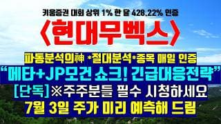 《파동분석의神》 현대무벡스 "메타+"JP모건 쇼크! 긴급대응전략 ※[단독] 주주분들 필수 시청하세요 7월 3일 주가 미리 예측해 드림