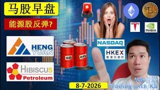KS看股 | 马股 KLSE BURSA 早盘 分享 | 8-7-2026 | 能源股反弹? | HIBISCS HENGYUAN CDB MAXIS SOP