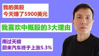 我的美股今天赚了5900美元，3大股指下跌，老哥的2个股票上涨，蔚来汽车终于上涨了5.3%，我喜欢中概股的3大理由（74期）