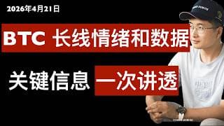 2026年4月21日：BTC长线机会分析，数据层面。挖矿成本、合约持仓量、情绪面情况。