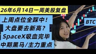 6月14日一周美股复盘，精准踏中反弹点位！美股要创新高了？主力板块洗牌，下周锁定中期黑马；SpaceX吸血完毕？BTC比特币抄底完成~下周交易关键点，QQQ纳斯达克；重要个股过筛，交易心得分享等