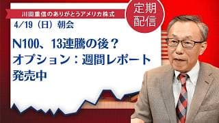 N100、13連騰の後？オプション：週間レポート発売中【アメリカ株】