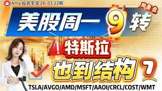 《26-03-22周复盘》💥美股周一9转！方向如何选  ⭐特斯拉也到结构7！  | #tsla #美股#股票 #amd #msft  #avgo  #pltr #meta#crcl #costco