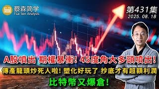 A股噴出 期權暴衝! 45度角大多頭噴出! 傳產龍頭炒死人啦! 塑化好玩了 抄底才有超額利潤 比特幣又爆倉! 20250818《經典技術分析》第 431集