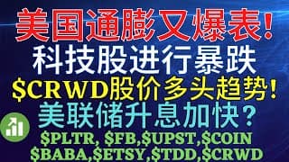 美国通膨CPI又爆表! 科技股进行暴跌 $CRWD股价多头趋势! 美联储升息加快? $PLTR, $FB,$UPST,$COIN,$BABA,$ETSY,$TDD,$CRWD
