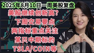 8月10日一周美股复盘，美股要创新高？下周交易要点及夏天行情更新；SPY标普，IWM罗素，下周美股重点看两个指标；TSLA特斯拉，COIN，某只中期大牛股；交易心得分享等