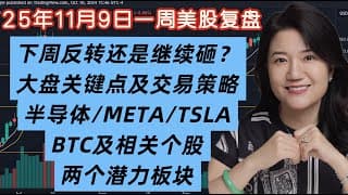11月9日一周美股复盘，下周反转上涨还是继续跌？周五多仓进场？META到底了没？比特币BTCUSD及美股加密个股操作要点；NVDA及半导体；几只中线潜力板块；SPY标普，QQQ纳斯达克；金刚经与交易等