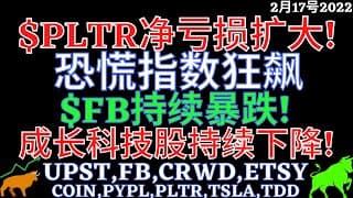 $PLTR净亏损扩大! 恐慌指数狂飙 $FB持续暴跌! 成长科技股持续下降! UPST,FB,CRWD,ETSY,COIN,PYPL,PLTR,TSLA,TDD