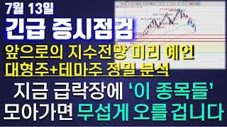 《7월 13일 긴급 증시점검》 지금 급락장에 '이 종목들' 모아가면 나중에 무섭게 오를 겁니다. lg전자 두산에너빌리티 SK이터닉스 삼성SDI 파세코 SK스퀘어 HLB 펩트론