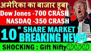 अमेरिका का बाजार डूबा😮 Dow Jones -700 CRASH🔴 Nasdaq CRASH🔴 Gift Nifty🔴 PW🔴 Zepto🔴 Instamart🔴 SMKC