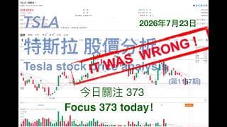 TSLA 特斯拉 股票价格走势的分析 2026年7月23日（第1167期） #Tesla #K线技术分析
