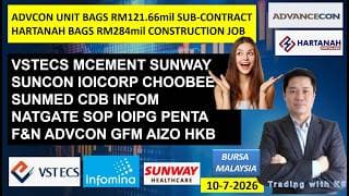 Daily KLSE BURSA UPDATE | 10-7-2026 | ADVCON UNIT BAGS RM121.66mil CONTRACT | HKB BAGS RM284mil JOB