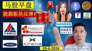 KS看股 | 马股 KLSE BURSA 早盘 分享 | 29-6-2026 | 能源板块反弹? | HIBISCS HENGYUAN ASTRO SCGM SKYGATE