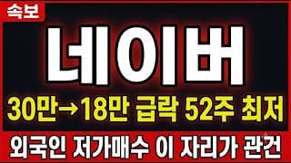[네이버 주가 전망] 30만→18만 급락 52주 최저, 외국인 저가매수 이 자리가 관건 #네이버주가전망 #네이버목표가 #네이버