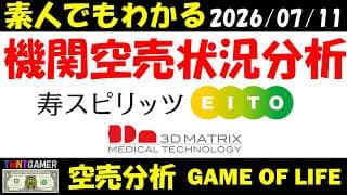 【空売分析】スリー・ディー・マトリックス！ASAHI EITOホールディングス！寿スピリッツ！【20260711】