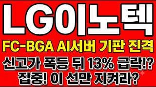 [LG이노텍 주가 전망] 삼성전기 이수페타시스, FC-BGA AI서버 기판 진격. 신고가 폭등 뒤 13% 급락! "집중! 이 선만 지켜라, 손절 vs 추매?"
