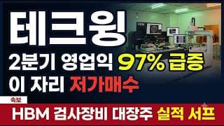 [테크윙 종목 주가 전망] 2Q 영업이익 +96.6% 어닝 서프라이즈, 폭락장 유일 방어 강세 이유 #테크윙 #HBM #실적발표