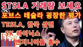 삼성전자·SK하이닉스 엔지니어들 테슬라가 흡수! 한국 엔지니어 싹쓸이하는 이유 / $TSLA 거래량 보세요! / 포브스, 테슬라 굉장한 평가 / Tesla 투자