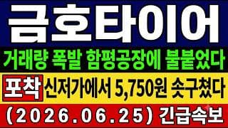 [금호타이어 주가 전망] 속보🚨  오늘 솟구친 "진짜 이유"…함평 첨단공장에 거래량 폭발! 앞으로의 전망 및 대응타점 총공개