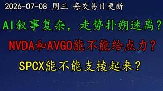 美股 AI叙事复杂，走势扑朔迷离？NVDA和AVGO能不能给点力？SPCX趴在地上，能不能支棱起来？MU如何调整思路？META、PLTR、TSLA、TSM、纳指100、黄金