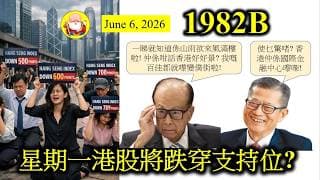 第1982B集 [星期一港股將跌穿支持位?] 如果港股跟隨外圍的跌幅，下星期一港股應該會繼續跌，而且仲會跌穿一個健康水平，令到港股變得嚴重咗，再跌深啲，就會變成危殆，到時便如羽主席所說的「不好辦了」！