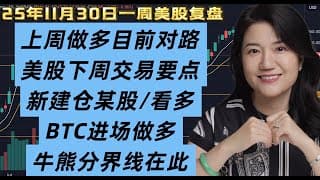 11月30日一周美股复盘，做多走对了，下周怎么办？交易关键看这几点；交易计划及仓位安排；BTC本周进场，面临牛熊分界线；一只新建仓股；SPY标普，QQQ纳斯达克指数，TSLA等主要科技股走势技术分析等