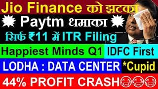 Paytm Offer ₹11 में ITR Filing🔥Jio Finance को झटका🔴LODHA DATA CENTER🔴Happiest Minds🔴IDFC First🔴Cupid