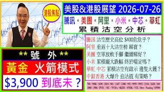 👉 號外：黃金火箭模式  $3,900到底未？🚀/騰訊 沽空爆錶 $400不保？😅/阿里 沽空榜有啟示🙄/美團 小米 空軍放軟手腳？😘/華虹 中芯 邊隻大鑊😬/中銀香港 追沽揸🧐/2026-07-26