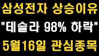 삼성전자 상승이유, 테슬라 98% 하락, 5월 16일 관심종목, 삼성전자 주가전망, (LG화학,SK하이닉스,현대차,삼성바이오,카카오,셀트리온,네이버, 배당주)